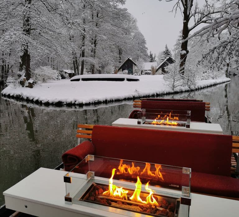 Burg: Spreewald Winter-Bootsfahrt mit Kamin