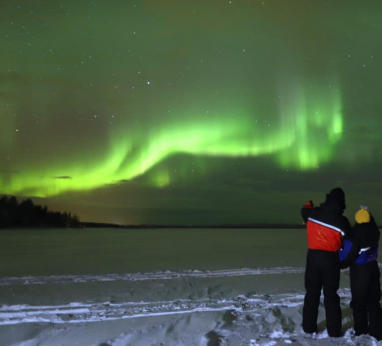 Au départ de Rovaniemi : excursion pour observer les aurores boréales au bord d'un lac en Laponie