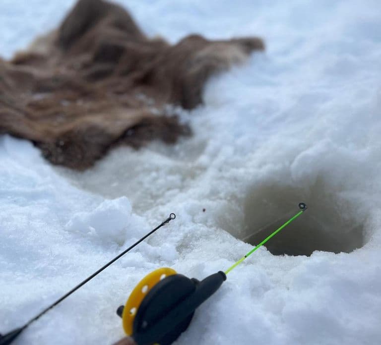 Rovaniemi : Balade en traîneau à motoneige, pêche sur glace et feu de camp