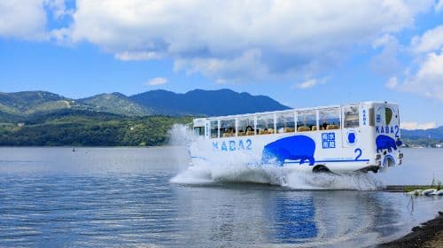 Tour di 1 giorno dei Cinque Laghi del Fuji e del Lago Yamanaka da Tokyo con crociera in autobus anfibio KABA
