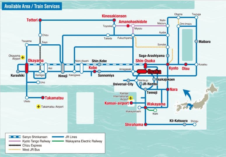 JR West Kansai Wide Area Pass - Couverture de livraison : Indonésie uniquement