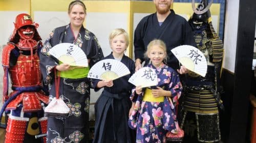 Learn Japanese calligraphy (Shodo) and Zen while wearing a kimono near Osaka Castle