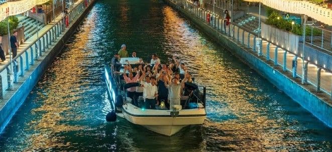 Osaka Dotonbori River Cruise | Passing by Glico Sign in Shinsaibashi Downtown